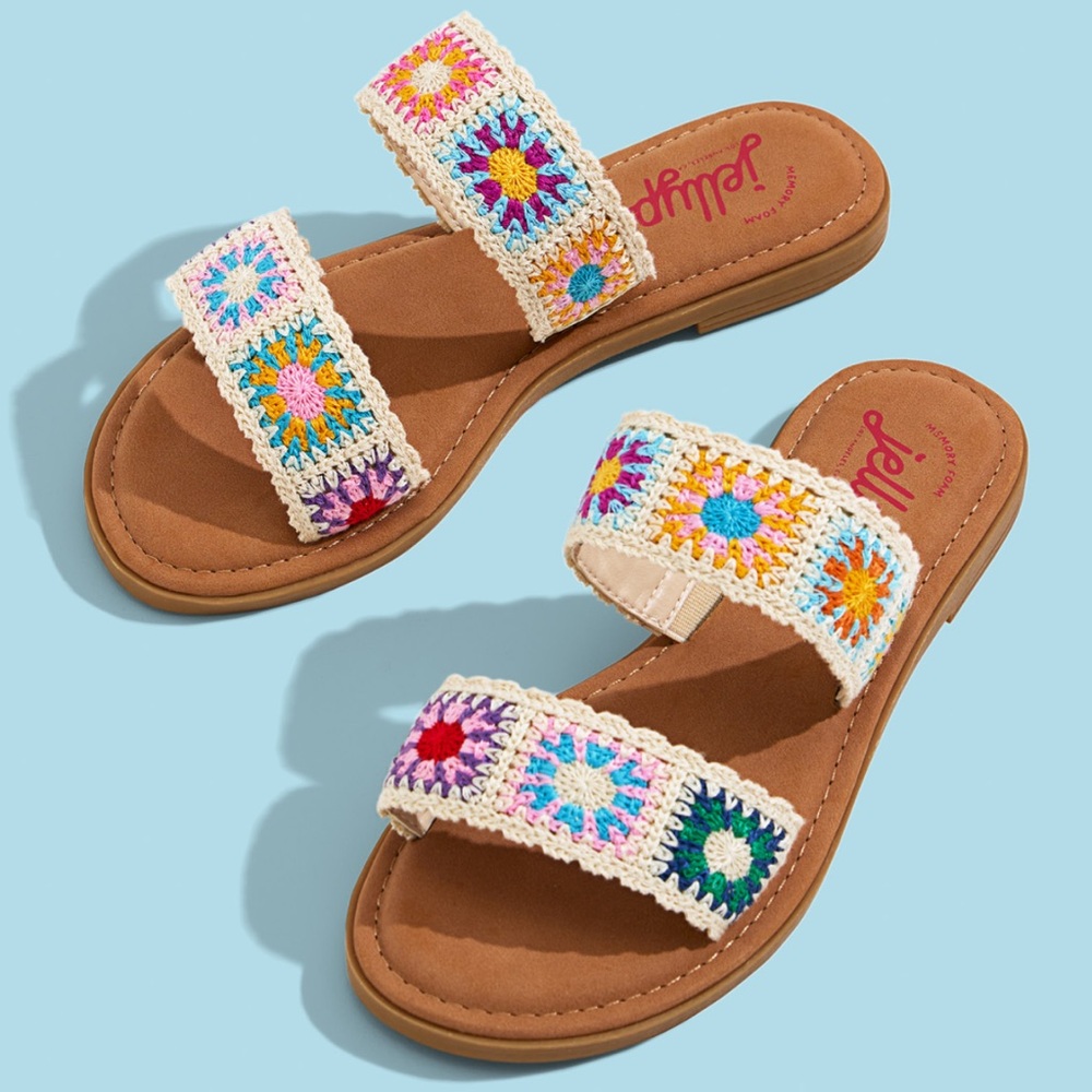 Jellypop Women's Robbie Sandal Natural Multi Crochet Size 8